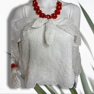 ASTR cold shoulder crop with straps white eyelet